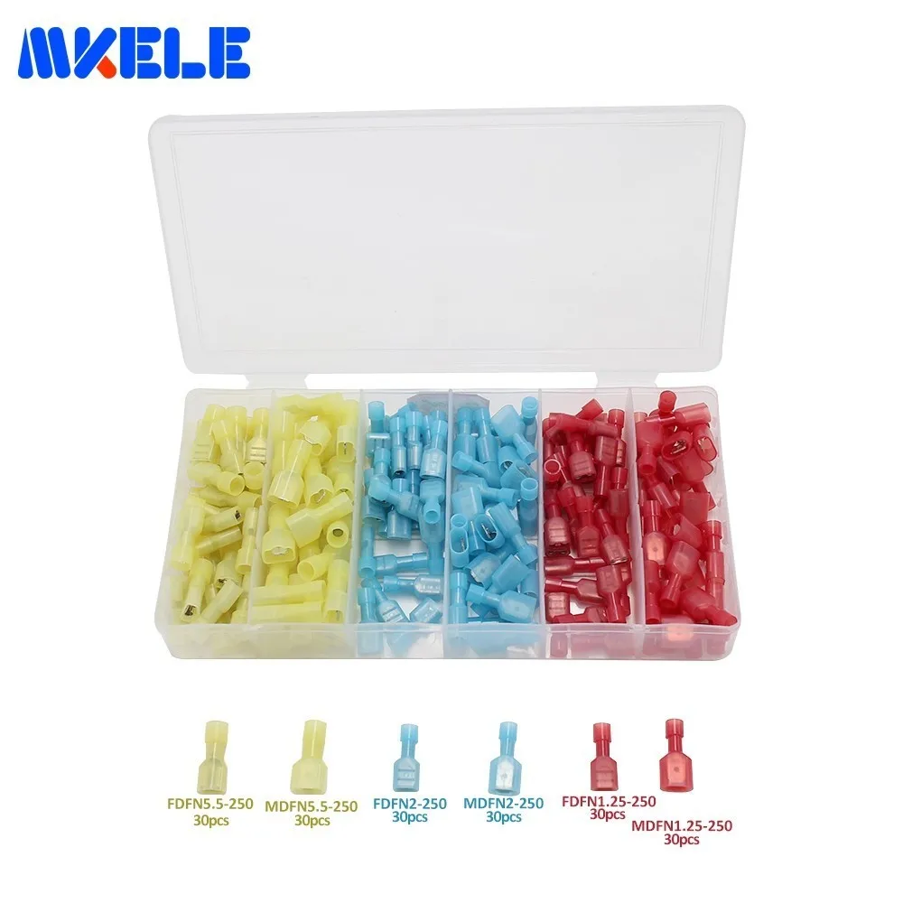 

Hot Sale Insulated Spade Terminal Block Connector Electrical Terminals 180pcs/Box GP-H009 Assorted Insulated Electrical Makerele