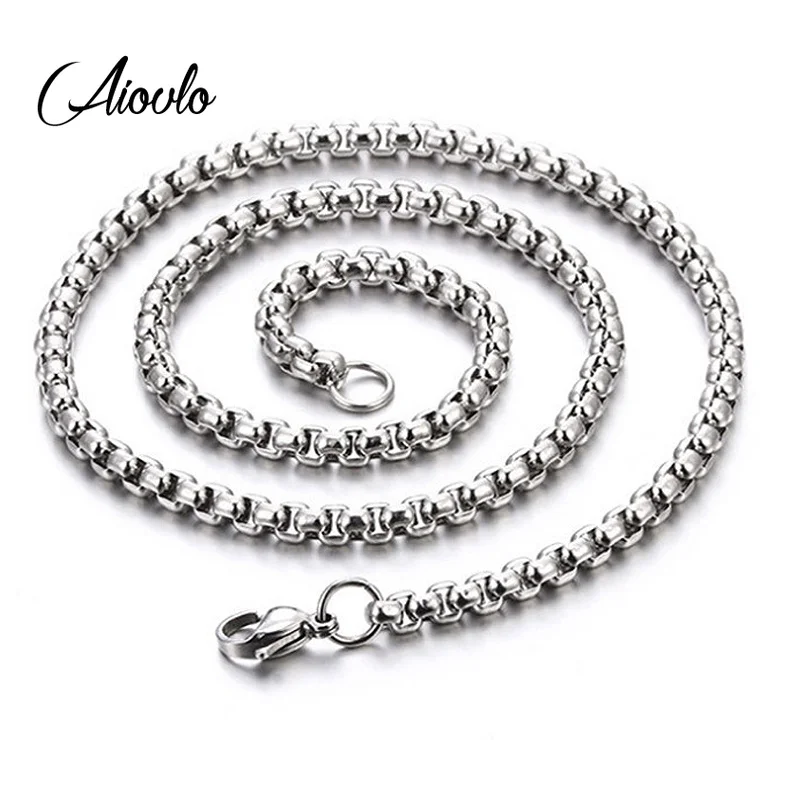 

Stainless Steel Basic Chains Round Box Bead Ball Link Chain Necklace Unisex Men Jewels 2mm/3mm/4mm/5mm Width Long Necklace