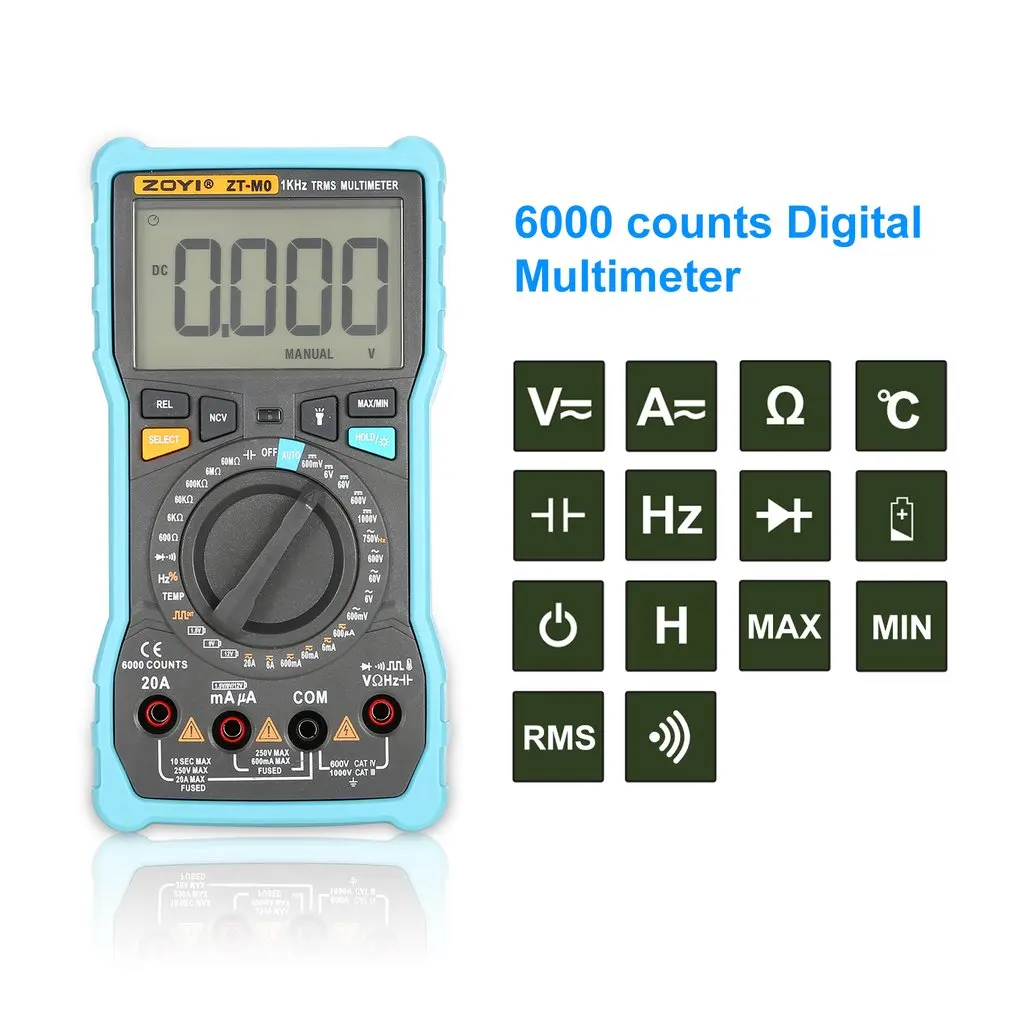 ZOYI ZT-M0 Цифровой мультиметр NCV цифровой ЖК-мультиметр AC/DC Вольтметр Амперметр Авто/ручной диапазон диод сопротивление температура тестер