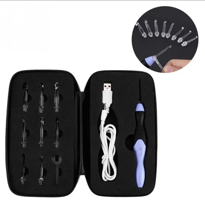 

USB Rechargeable LED Light Up Crochet Hook Set Knitting Tool with Replaceable Tips 2.5-6.5MM