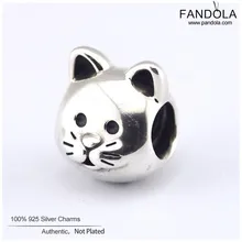 Подлинная 925 пробы серебро забавный кот талисманы бусины для изготовления ювелирных изделий Подходит для женщин DIY Браслеты