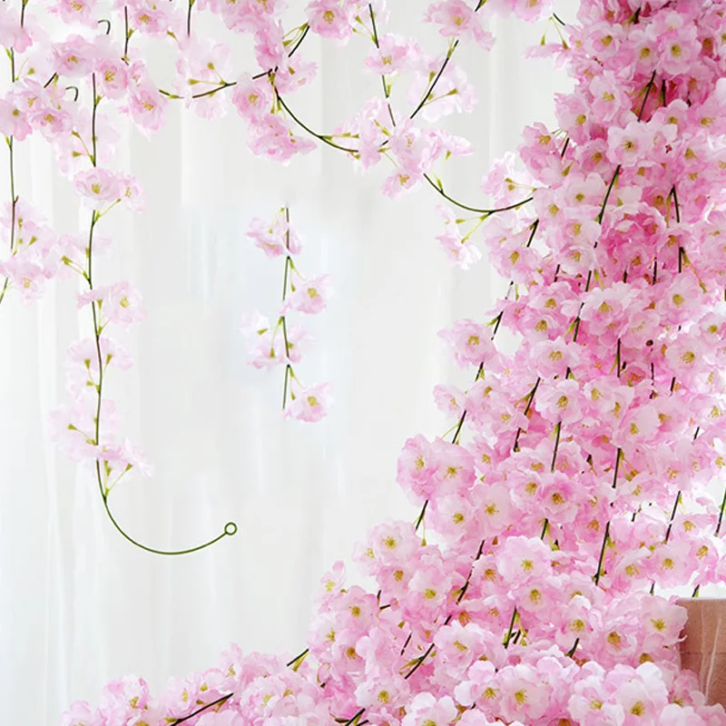 Fake Cherry Flower Rattan Simulation Sakura Cherry Blossoms Vine For