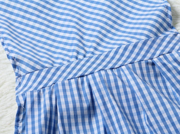 Горячая Распродажа горничной сексуальный комплект пижамы детская блузка в сине-белую клетку кнопки ночная рубашка нижнее белье на шнуровке с низким вырезом на спине, для взрослой женщины кружева