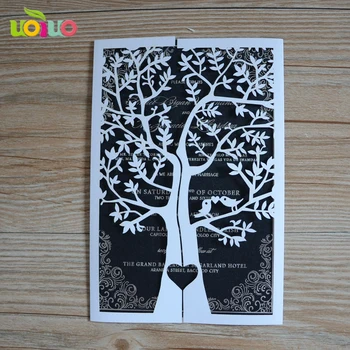 

20pcs free shipping Various color Laser Cut Wedding Invitations love birds on the tree Personalized Elegant Invitation