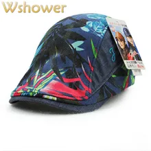 Wshower/Повседневные береты с принтом листьев, шляпа для женщин, хлопковая Цветочная плоская кепка, Женская французская летняя шляпа от солнца, женские береты, Casquette