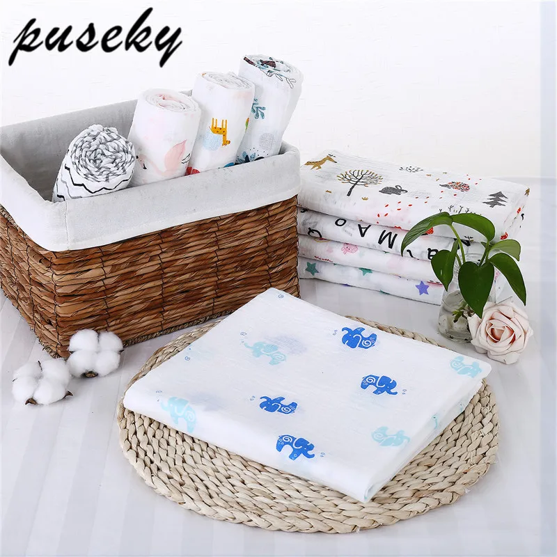 

Puseky 1Pc Muslin 100% Cotton Baby Swaddles Soft Newborn Blankets Bath Gauze Infant Wrap sleepsack Stroller cover Play Mat 120CM