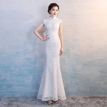 

Chinese National Women Mandarin Collar Qipao Sexy Sheath Mermaid Dress Evening Gowns Elegant Stage Performance Cheongsam S-XXL