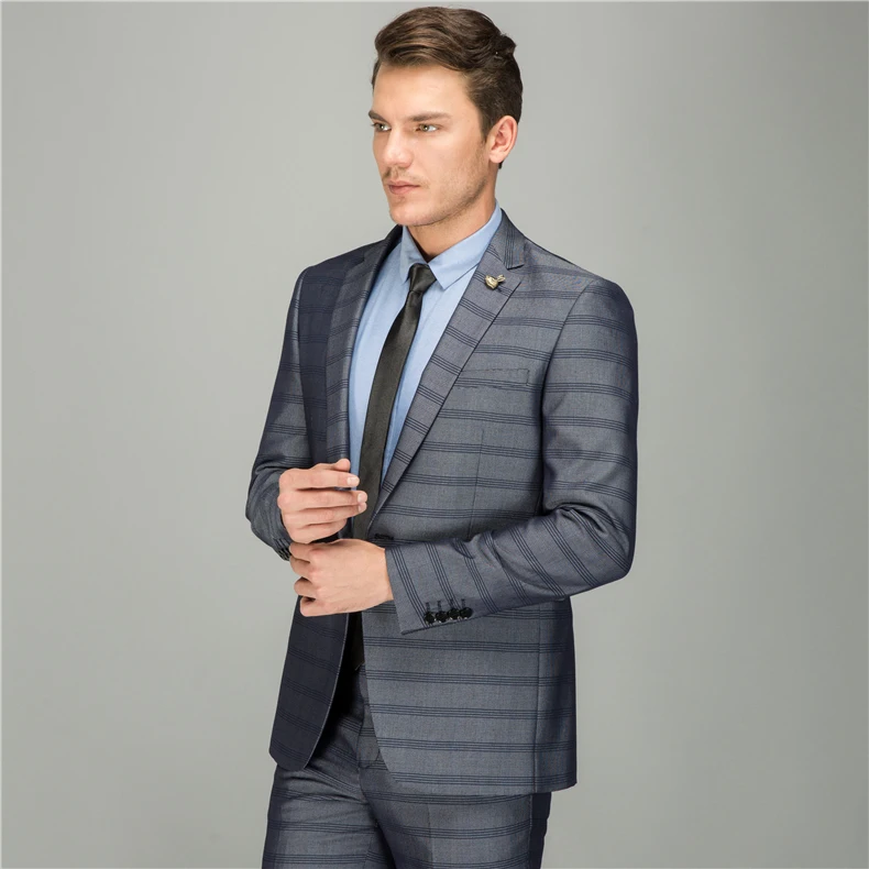 Plyesxale костюм в полоску Для мужчин 2018 Slim Fit Silver grey Для мужчин костюмы для свадьбы последние конструкции пальто брюки Бизнес костюмы для