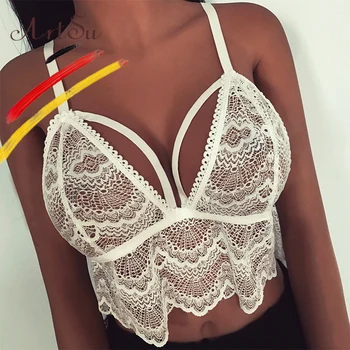 

ArtSu Women Sexy Camis Crop Top 2017 New Transparent Lace Bralette Sujetador Push Up Casual Lingerie Brasier Mujer ASBR200020