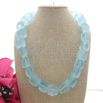 

N071712 22" 18x21mm Blue Glass Rough Nugget Necklace