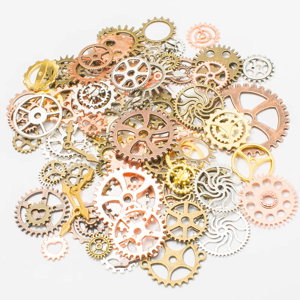wholesale 100g random 5 color mixing gears Charms Steampunk Movement DIY Jewelry Charms js1321 Jewelry Findings