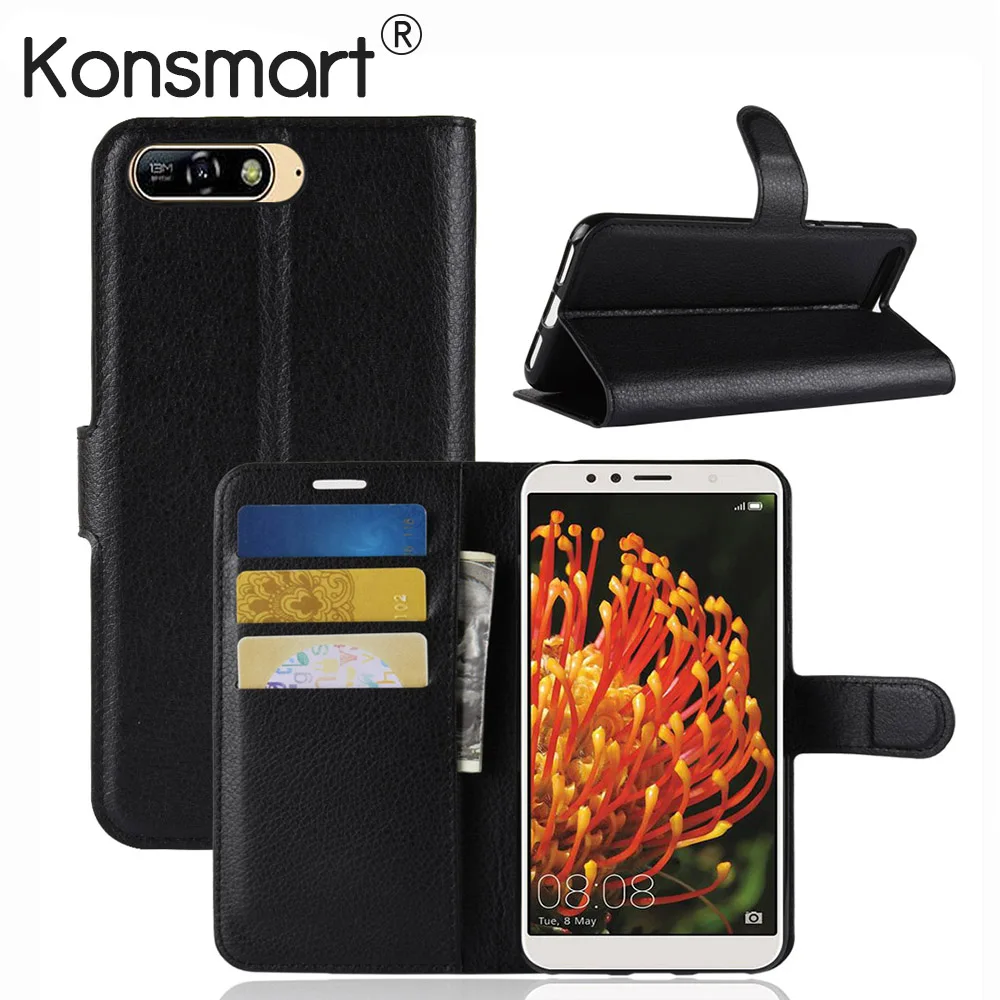 

KONSMART Case For Huawei Y6 Prime 2018 Y5 Prime Flip Leather Wallet Protective Book Case Y6 Prime 2018 Stand Phone Cases