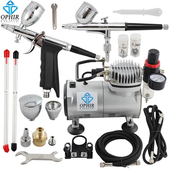 OPHIR 2 Dual Action Airbrush Kit with PRO Air Compressor for Model