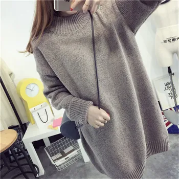 

Pregnant Women Winter Knitted Sweater Long Pullover Full Sleeve Turtleneck Thick Loose Maternity Clothings