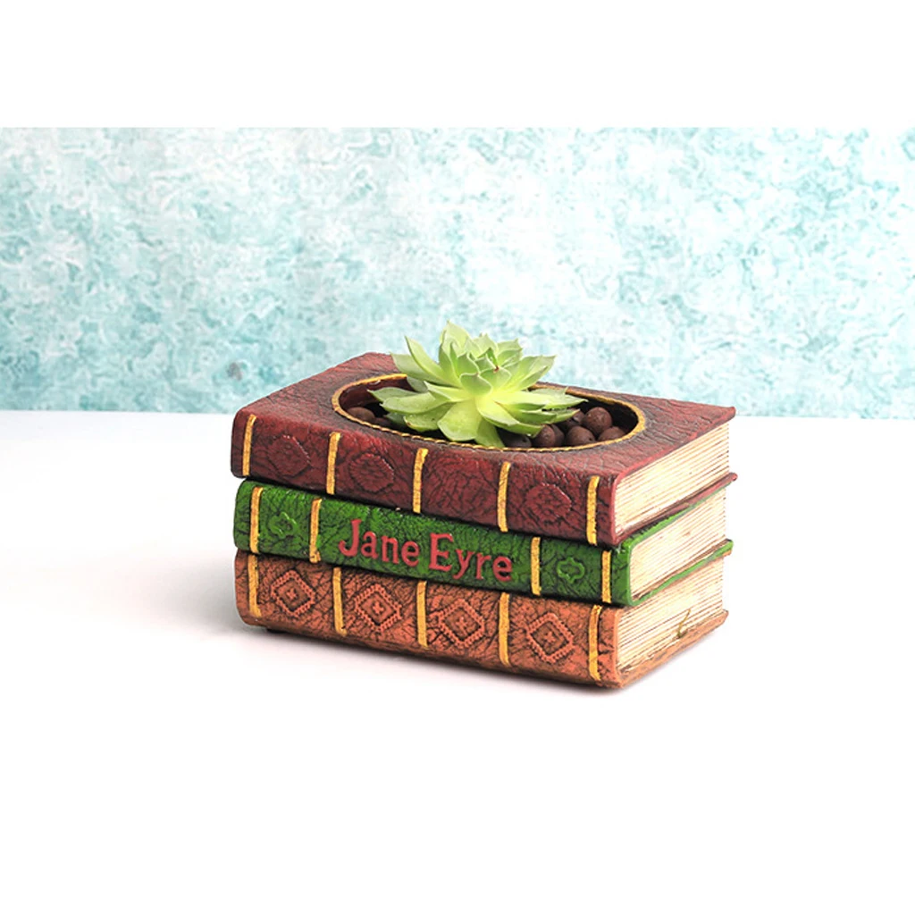 Resin Retro Book Succulent Plant Flower Bed Pot Box Garden Planter Container
