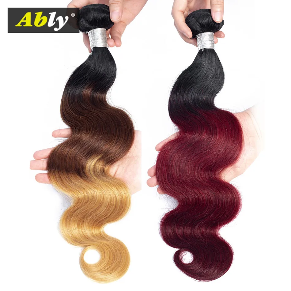 1B/99j Burgundy ,1B/4/27 Blonde Ombre Human Hair Weave Bundles Brazilian Body Wave Remy Hair 1/3/4 Pcs Professional Colored Hair