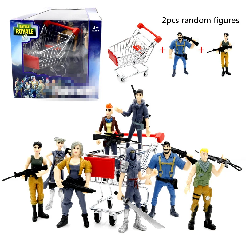 

New fortnitdly . PVC Action Figure + Weapons Collection Model with Shopping cart Fortnight Battle Royale Toys for children Gift