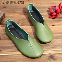 Для женщин обувь Новое поступление весна плиссированная обувь на плоской подошве из натуральной кожи женская обувь удобные бабушкины туфли женские мокасины без застежки; tenis feminino