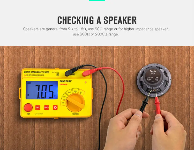  ALL SUN EM480B Audio Impedance Tester Portable CATIII Test Ranges 20/200/2000 Resistance Meter 1KHz