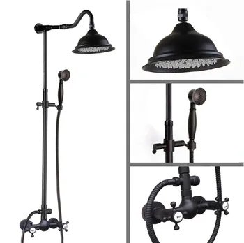 

Black oil Antique Brass 8.2" Bathroom Rain Shower Faucet Set Mixer Tap Dual Cross Handle + Hand Held Shower Crs791