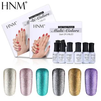 

HNM 6Pcs/set Glitter UV Nail Bling Gel Polish Sets 8ML Gelpolish Gel Varnish Lucky Lacquer Semi Permanent Painting Gellak Kit