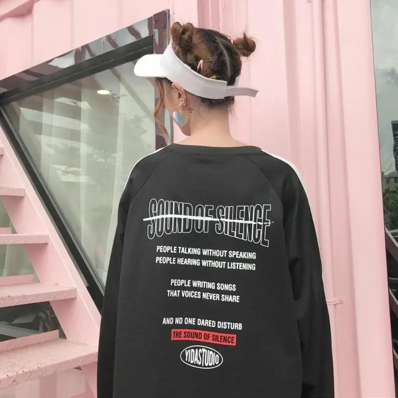 Autumn Harajuku Style Splicing Color Women Thin Sweatshirt Pullovers Loose Tops