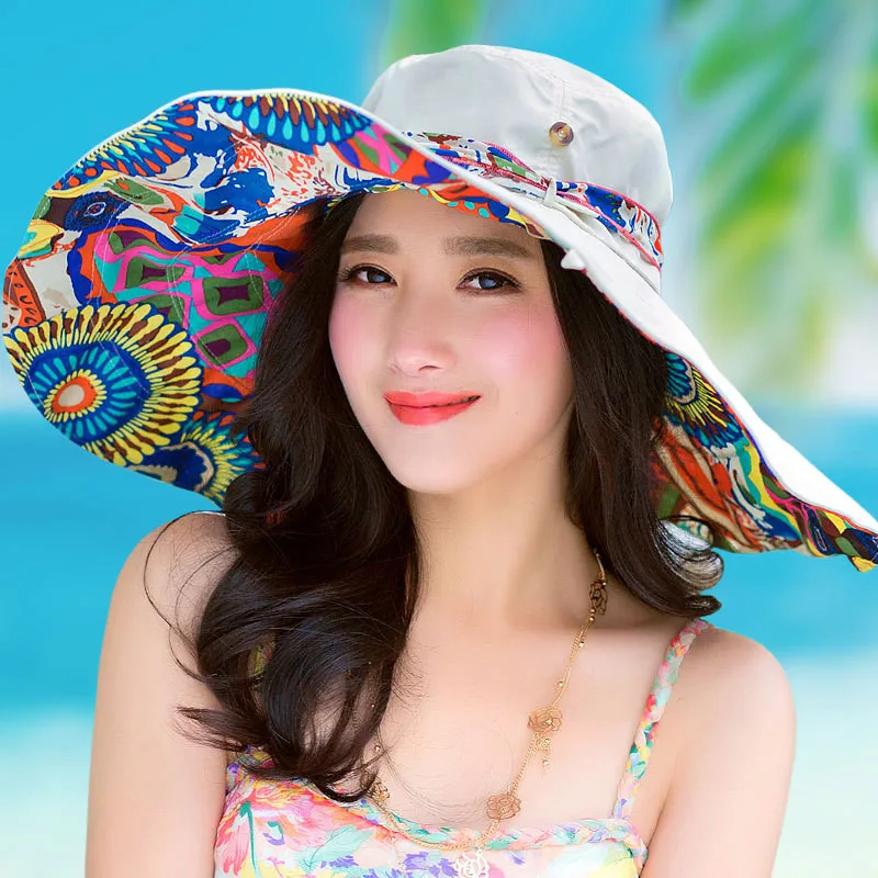Портативная Красивая пляжная шляпа, устойчивая к ультрафиолетовому излучению, складная летняя шляпа для улицы, женский цветочный дизайн - Цвет: Бежевый