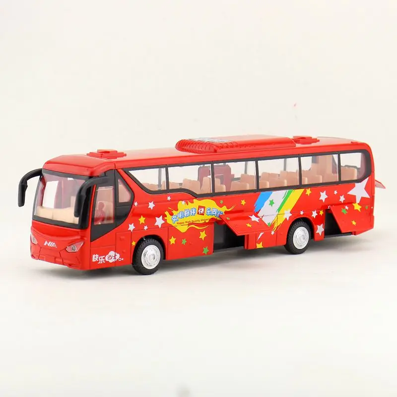 1:48 имитация сплава Роскошная модель туристического автобуса, литые металлические игрушки, звук и легкие модели автомобилей