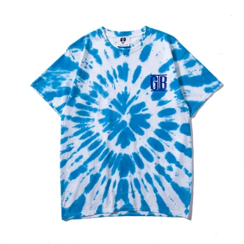

2019 NEW Summer Harajuku Hip Hop Tie dye Blue Swirl Stripe Printed Casual Unisex loose Cotton T Shirt Tops Vest Tees Men T-shirt