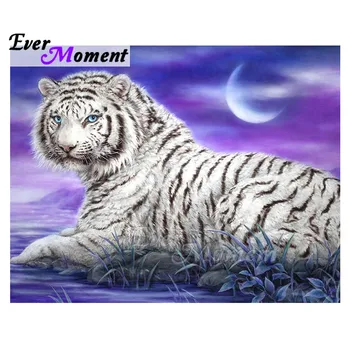 

Ever Moment Diamond Painting White Tiger Moon Full Square Drill Wall Decoration Diamond Embroidery Mosaic Rhinestone 3F1098