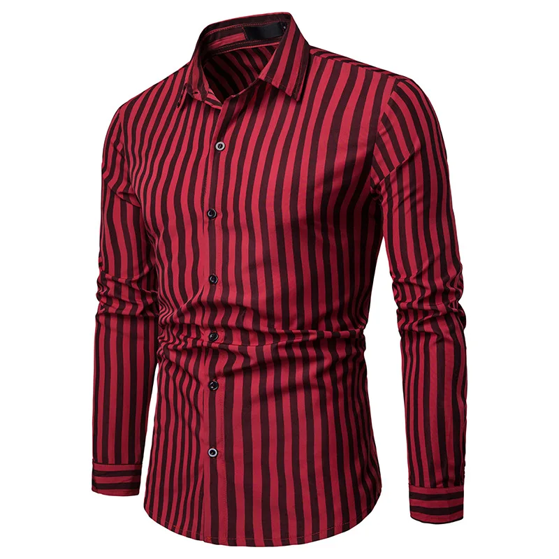 2019 Men Casual Long Sleeved Striped Shirt Slim Fit Male Oxford Textile Business Dress Brand Clothing | Мужская одежда