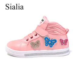 Sialia/зимние кроссовки для девочек, детская обувь, детские кроссовки с бабочкой, хлопковая ткань, кожа, блестящие, zapatillas nina 2018