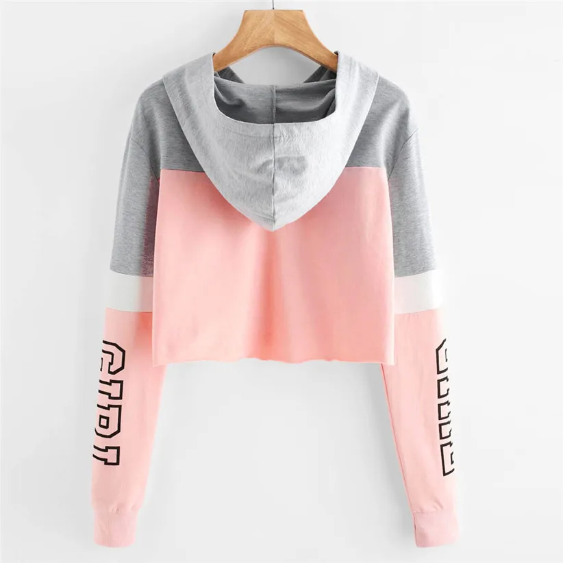 Женский укороченный свитер с принтом для девочек, пуловер с капюшоном, блузка для женщин и девочек, уличная одежда кроп-топ, весенне-осенняя рубашка 90117