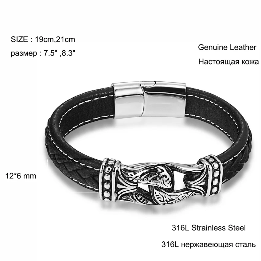 XQNI Charm Leather Bracelet For Women Stainless Steel 19cm,21cm size Genuine Leather Bracelets & Bangles Men Jewelry Leather