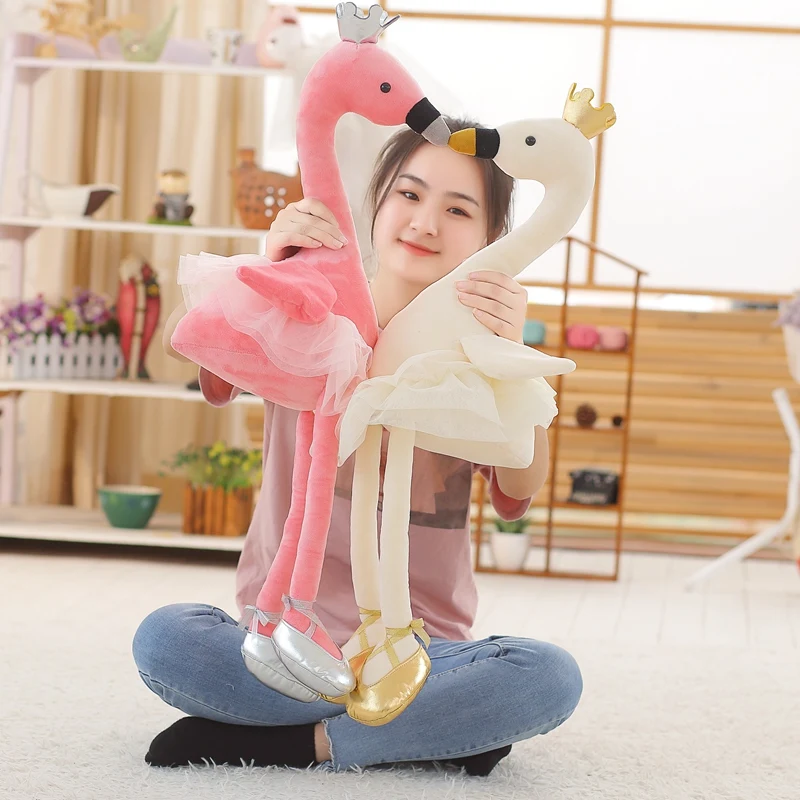 1pc 50/80cm Kawaii Swan Plush Toy Soft Stuffed Cute Animal Flamingo with Shoes Lovely Dolls for Kids Baby Children's Day Gifts