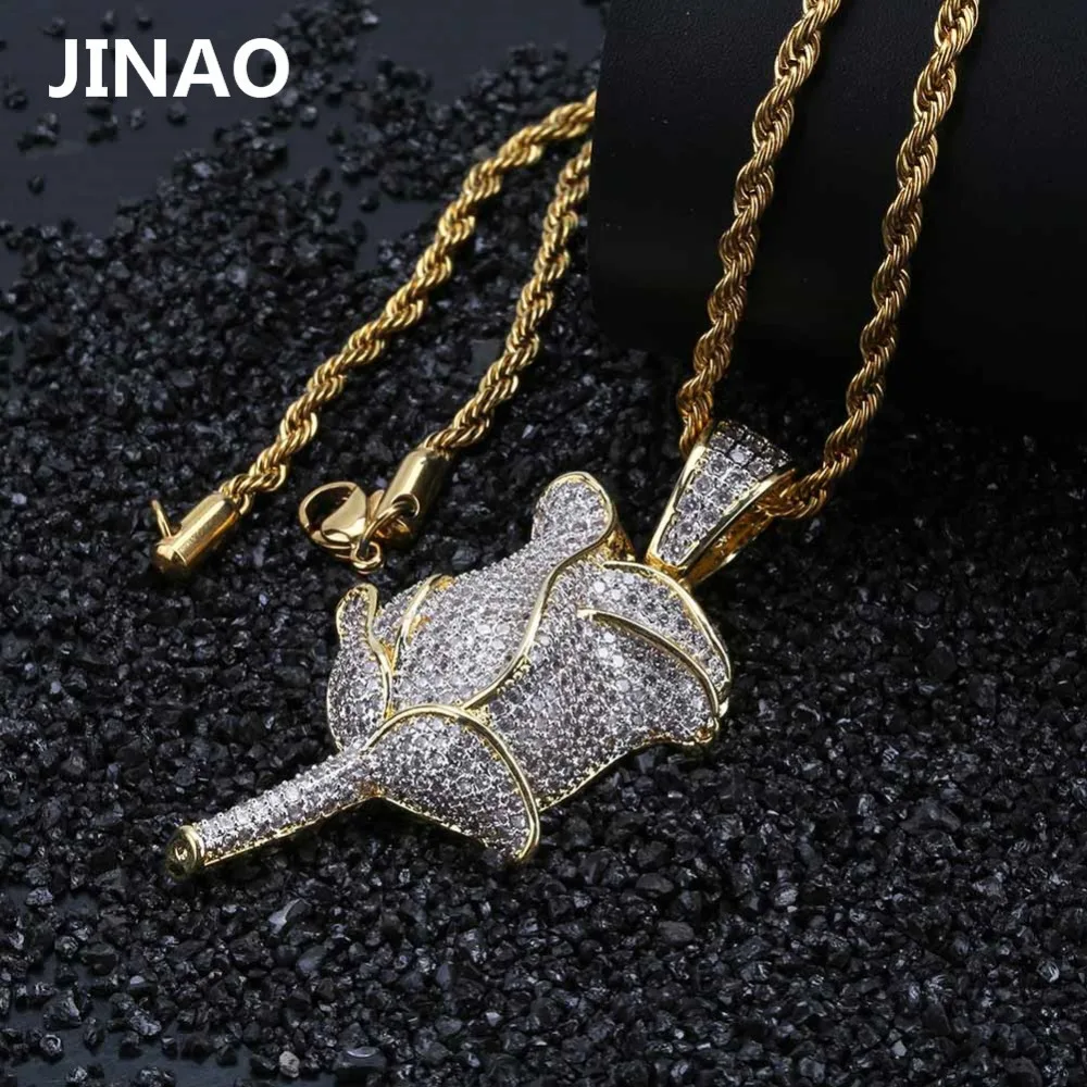 Rose Flower Petals Necklace &amp Pendant Jewelry Iced Out Cubic Zircon Choker Chain Hip hop/Punk Necklaces Men For Gift | Украшения и