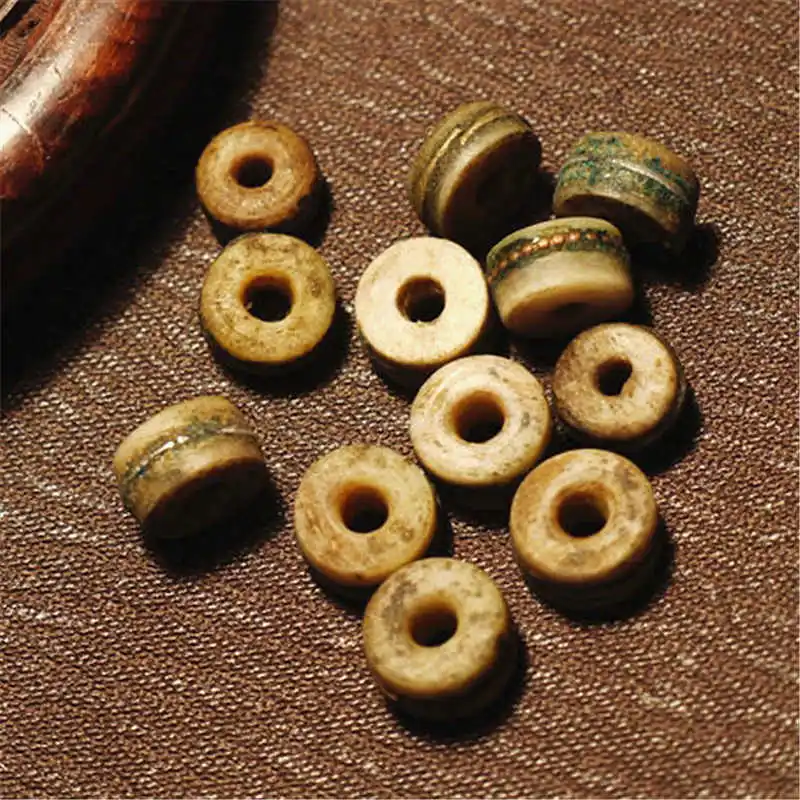 

10PCS Tibet Unique Old Yak Bone Loose Beads Inlay Metal Belt and Colorful Spots Bone Bead TSB0178