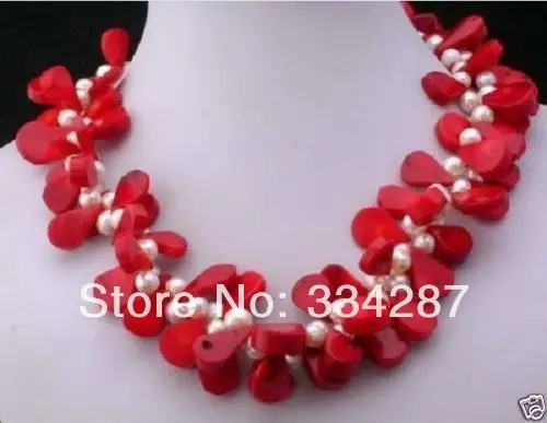 

Beautiful white pearl Water drops red coral necklace