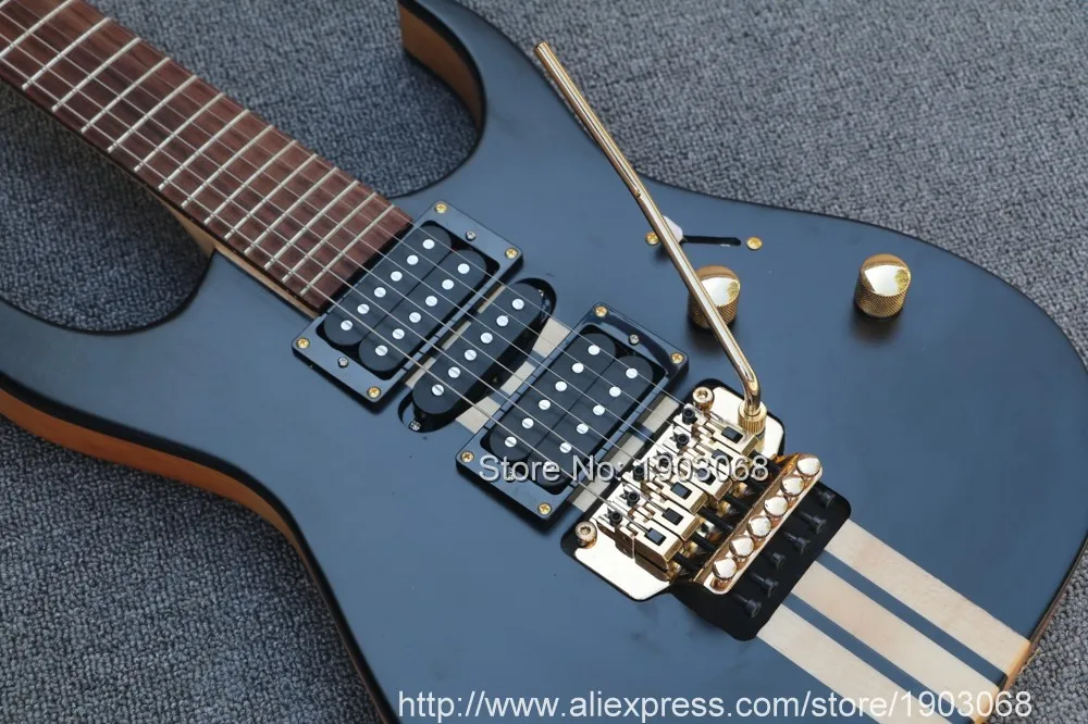 Высокое качество 6 струн гитара ebony Top thru neck double tremolo электрическая с floyd rose