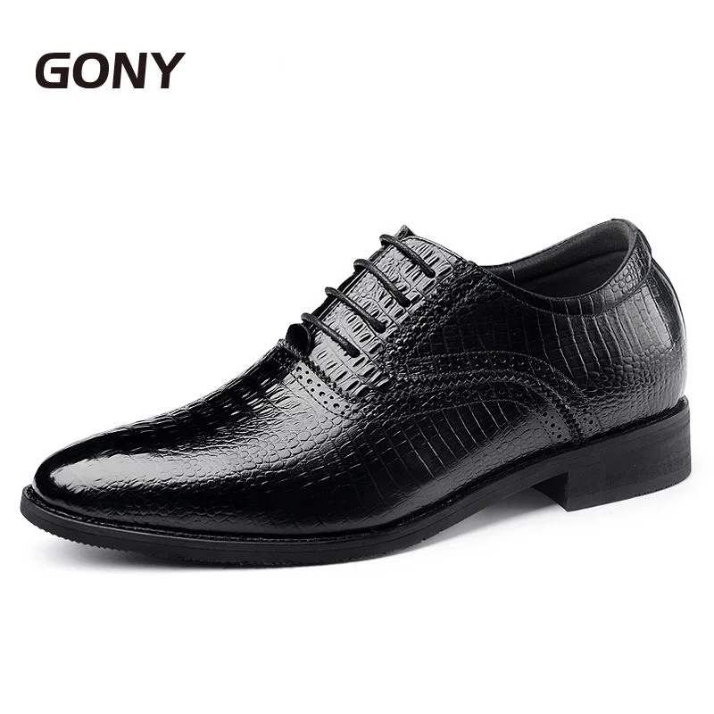 

Genuine Leather Men's Height Increase Elevator Shoes for Groom Grow Taller 6cm Invisibly Color Black/Brown