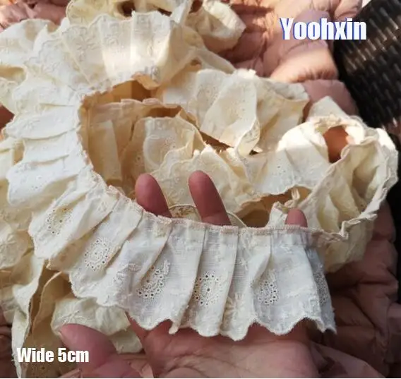 

5CM Wide Luxury Embroidery Yellow flower lace fabric trim ribbon applique DIY sewing collar Ruffle guipure wedding Cloth decor