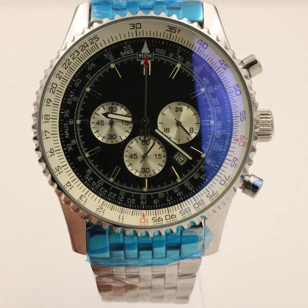 

Top brand luxury men's sports watches aaa aviation flight chronograph watch black dial stainless steel strap quartz wristwatch
