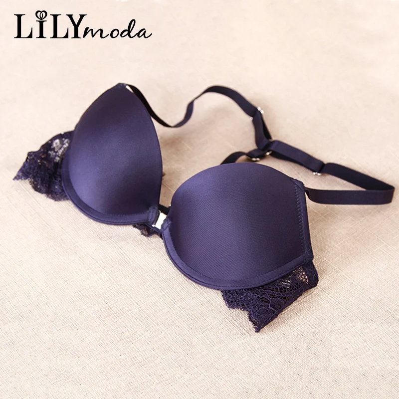 Женский бесшовный бюстгальтер Lilymoda кружевной с пуш апом на спине и застежкой