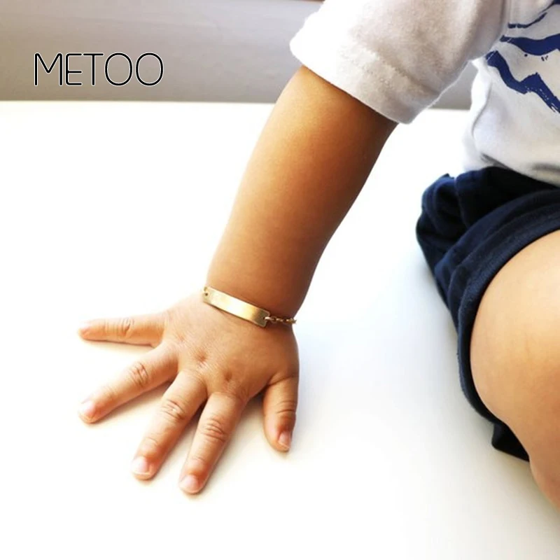 

METOO Gold Bracelet Baby Jewelry Custom Name Bracelets Gold Charm Child ID Copper Bracelet Kids Customized Nameplate Bangles