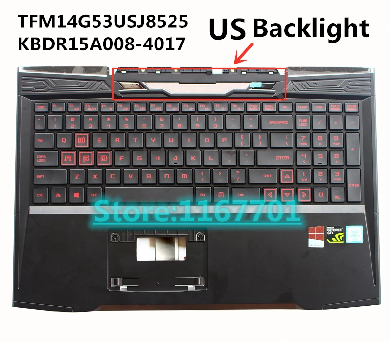 

Laptop/Notebook Keyboard/upper Case/Cover/Housing/shell for MECHREVO X6 X6Ti X6TI-S TFM14G53USJ8525 KBDR15A008-4017 Backlight US