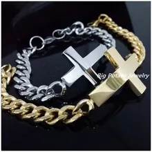23,7 г Новое поступление 316L нержавеющая сталь серебро/золото Крест Снаряженная кубинская цепь мужские женские браслет бижутерия 7,87"