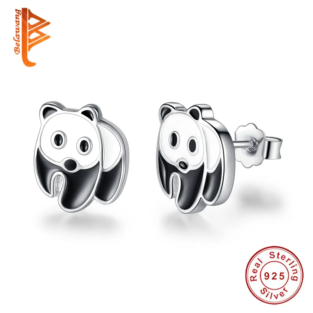 BELAWANG Серебро 925 пробы Серьги-гвоздики для женщин с животными панда милые женские детские серьги-гвоздики новые серебряные украшения