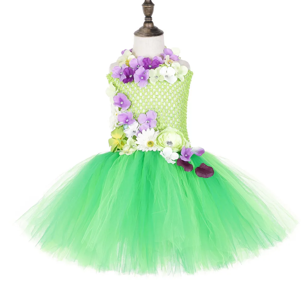 Green Princess Custom Fairy Tinkerbell Tutu Dress Girls Clothing Christmas Dress for Kids Flower Sleeveless Birthday Party Dress (2)