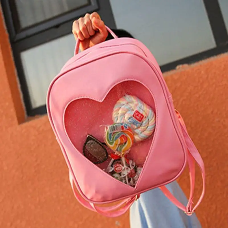 Women DIY Cute Transparent Love Heart Shape Backpacks Harajuku School Bags Backpacks For Teenage ...