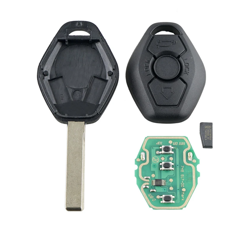 

Dzanken 3 Buttons Remote Car Key 433MHz for BMW E46 E39 3 5 7 Series Z3& Transponder Chip & Uncut Blade